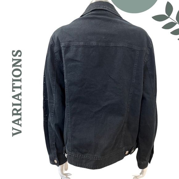 Variations Black Denim Jacket with Lace & Rhinestone Detail Size Medium - Picture 4 of 7